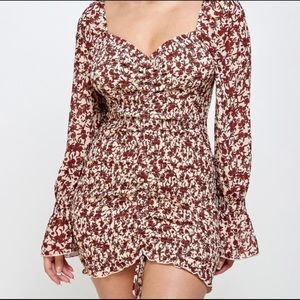 Floral smocked off shoulder dress.